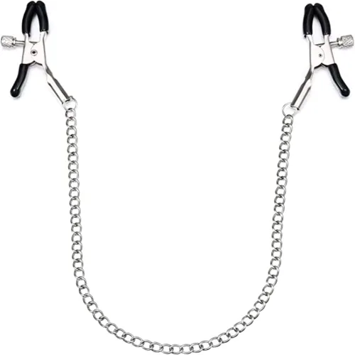 Abrazaderas de clip de pezón ajustable negro con cadena de peso ajustable, pinzas de metal para pezón, clip de clítoris para hombres adultos, clip