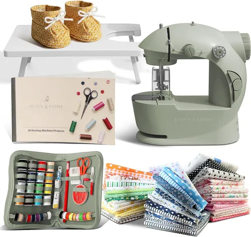 Miniatura 10 de Hearth & Harbor Minimáquina de coser para principiantes, máquina de coser portátil de doble velocidad pequeña para niños y adultos con mesa