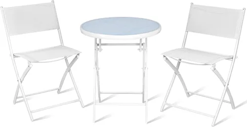 Tangkula Juego de 3 piezas plegables para patio, no requiere montaje, sillas plegables para exteriores y mesa con mesa de vidrio templado, juego de