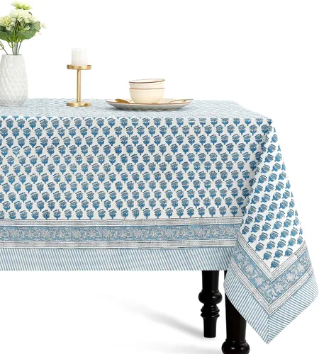 Miniatura 31 de CPC - Mantel cuadrado 100% algodón, 60 x 60 pulgadas, estampado de bloques indios, mantel para bodas, primavera/verano, barbacoa, verde ágata