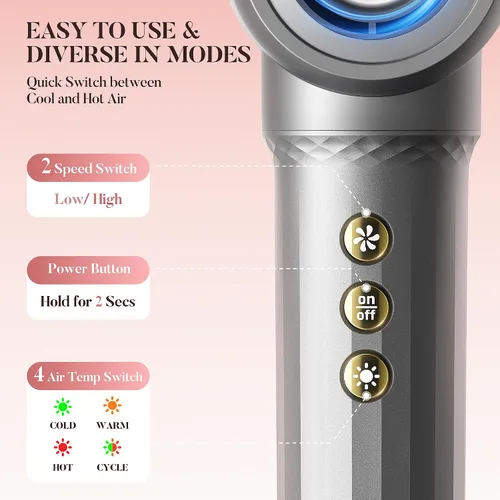 Miniatura 8 de Easywave Cepillo secador de pelo 7 en 1: Secador de pelo de alta velocidad de 110,000 RPM con iones negativos para peinar sin encrespamiento, secado