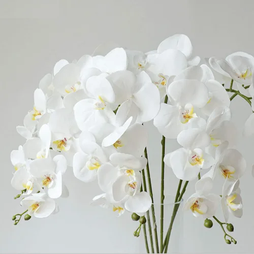 Miniatura 3 de FagusHome 6 piezas de flores artificiales de Phalaenopsis con 2 paquetes de hojas, flores artificiales de orquídea para decoración del hogar