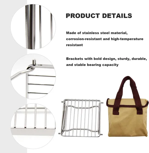 Miniatura 5 de Saihisday Parrilla plegable para fogata, parrilla portátil para acampar con patas plegables, rejilla de acero inoxidable 304 para estufa de gas