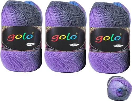 Miniatura 33 de Hilo de lana golo para tejer 200 yardas, hilo Cachemire multicolor arcoíris