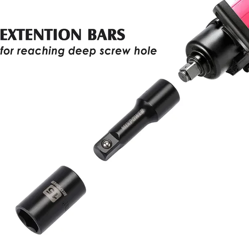 Miniatura 8 de MIXPOWER Juego de dados de impacto poco profundo de 1/2 pulgada, tamaño métrico, 0.394 in-1.260 in, CR-V Proyecto de reparación y mecánico de 6