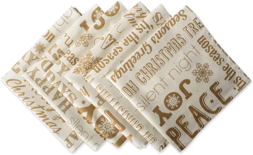 DII Decoración de cocina de lino de tela metálica para mesa de comedor, juego de servilletas navideñas, 20 x 20 pulgadas, collage navideño dorado, 6