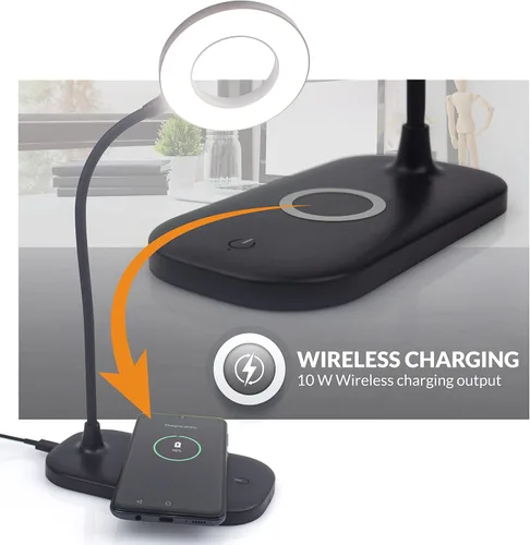 Miniatura 2 de Newhouse Lighting Zlata - Lámpara de escritorio de oficina con 21 LED y puerto USB, con 21 luces LED y puerto USB, carga inalámbrica