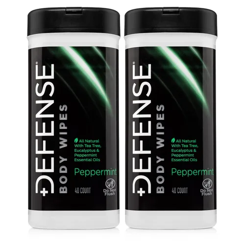 Defense Soap Toallitas corporales de menta natural, paquete de 2 unidades con aceite de árbol de té, para lucha, combate, campamento, gimnasio,