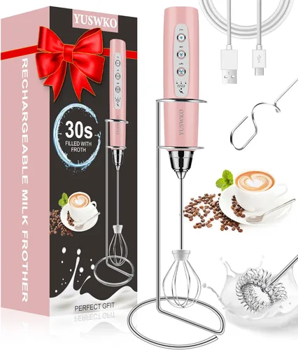 Miniatura 45 de YUSWKO - Espumador de leche recargable de mano con 3 cabezas, mezclador de bebidas con 3 velocidades ajustables para latte, cappuccino, chocolate