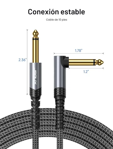 Miniatura 6 de JSAUX Cable de Guitarra de 10 pies, Cable de Amplificador para Guitarra Eléctrica/Mandolina/Bajo, Cable de Instrumento de Audio Profesional