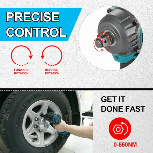 Miniatura 2 de Llave de impacto inalámbrica de 1/2 pulgada compatible con batería Makita de 18 V, 550 N.m (406 pies-libras) Pistola de impacto de alto par sin
