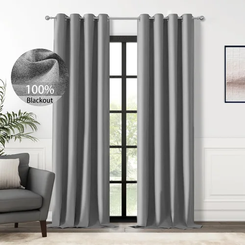 Miniatura 38 de ChrisDowa Cortinas 100% Opacas de Abedul Sólido de 45 Pulgadas de Largo, 2 Paneles para Dormitorio y Sala de Estar, Estilo Granja Oscurecedoras
