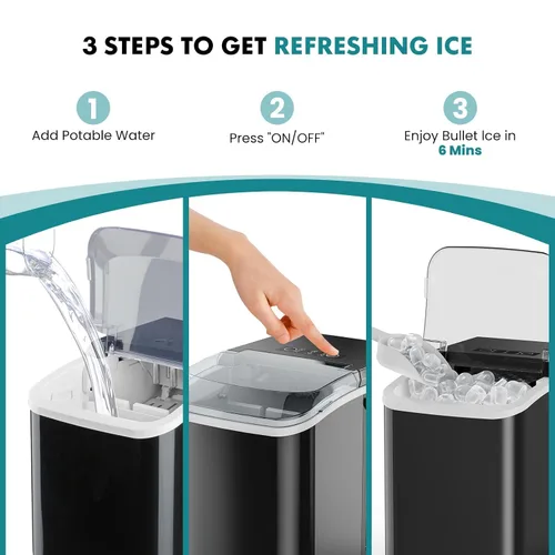 Miniatura 7 de OLIXIS Máquina para hacer hielo con asa, 26 libras en 24 horas, 9 cubitos de hielo en 6 minutos, máquina de hielo portátil de autolimpieza con cesta
