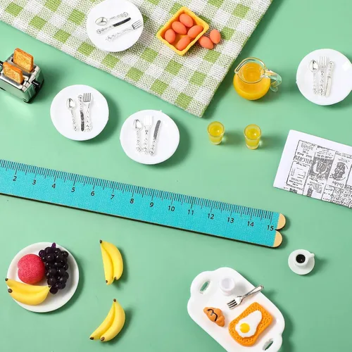 Miniatura 3 de 44 Piezas 1:12 Accesorios de Cocina en Miniatura para Casa de Muñecas, Desayuno, Mini Máquina de Tostar, Jugo, Leche, Huevos, Tazas, Frutas, Platos