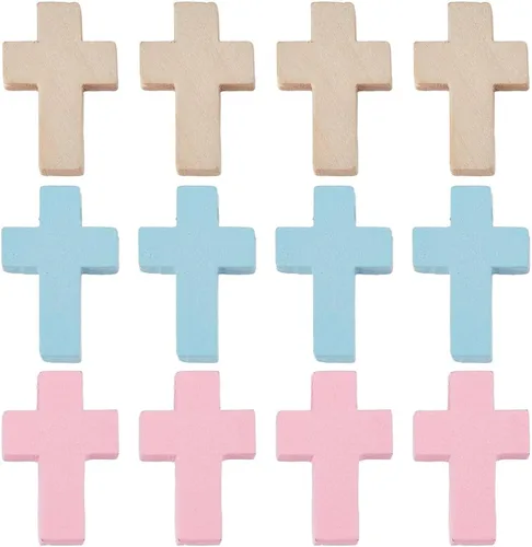 Miniatura 13 de SUNNYCLUE 100 dijes de cruz de madera a granel, cuentas de madera natural, mini cruces de bolsillo blancas y negras, rosario, crucifijo de Pascua