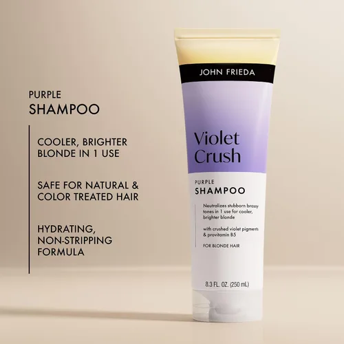 Miniatura 4 de John Frieda Violet Crush - Champú morado para cabello rubio, champú tonificante neutralizante de latón para rubio fresco, rubio brillante, 8.3 onzas