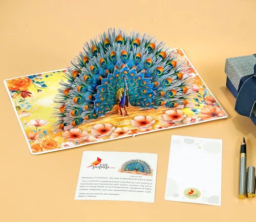 Miniatura 7 de CUTPOPUP - Tarjetas de cumpleaños emergentes de pavo real para mujer, tarjeta de felicitación de flores de cumpleaños 3D para su esposa, madre