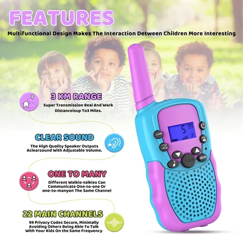Miniatura 2 de Juguetes para niños o niñas de 4 a 12 años, paquete de 3 Walkie Talkies para exteriores y interiores, rango de 1.9 mi, 22 canales, radio de 2 vías