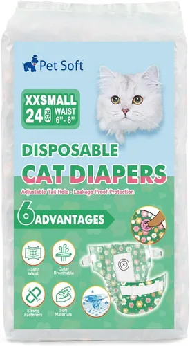 Miniatura 8 de Pet Soft Pañales desechables para gatos – Pañales para gatos hembras y machos, pañales para cachorros para perras con agujero de cola de espuma