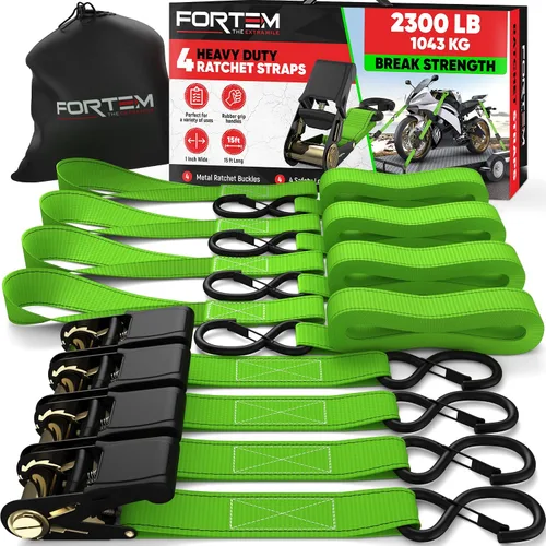 Miniatura 10 de FORTEM Correas de trinquete, juego de correas de amarre con resistencia a la rotura de 2300 libras, paquete de 4 de 15 pies x 1 pulgada, 4 bucles