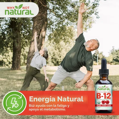 Miniatura 6 de Why Not Natural Líquido orgánico de vitamina B12 – Sublingual Extra Strength 60 x 5000 mcg gotas de metilcobalamina, vegano, maximiza la absorción