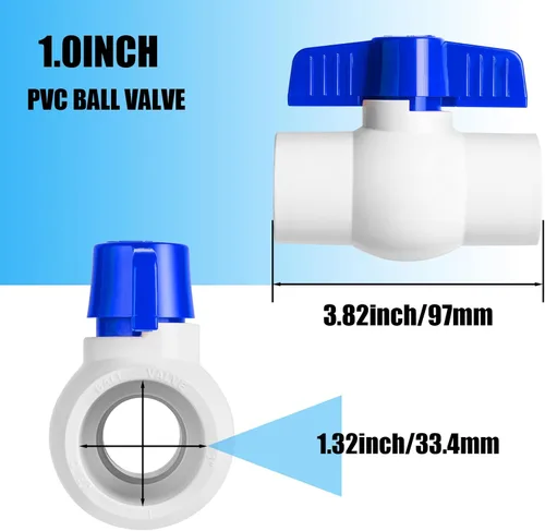 Miniatura 2 de Válvula de bola de PVC de 1 pulgada, enchufe de válvulas de bola de cierre con asas en T azules de fácil giro, válvula de PVC deslizante