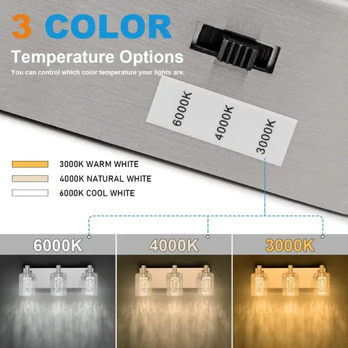 Miniatura 3 de SineRise - Luz de tocador con 3 modos de color (3000K/4000K/6000K), lámpara de baño LED con protección ocular, lámpara de pared moderna regulable