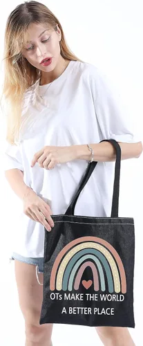 Miniatura 4 de GJTIM OT Gift Ocupacional Terapia Trabajador Regalo Rainbow Canvas Tote Bag OTs Make the World A Better Place OT Regalo de jubilación, Negro