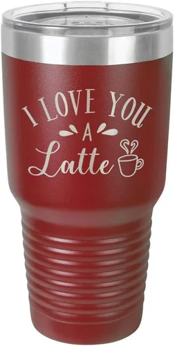 Miniatura 19 de Taza de viaje de acero con recubrimiento de polvo grabado con láser, con texto en inglés "I Love You A LATTE Engraved Tumbler", sin BPA