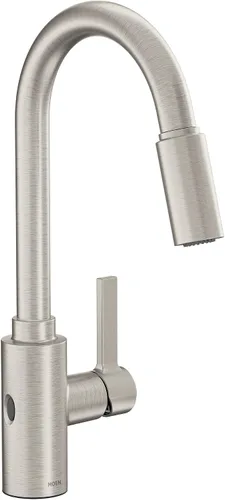 Miniatura 17 de Moen Genta LX - Grifo de cocina moderno cromado de una sola manija con rociador extraíble, cabezal de acoplamiento reflectante, grifo para fregadero