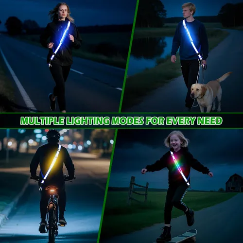 Miniatura 7 de Cinturón reflectante LED, luz LED recargable, equipo de seguridad nocturna para caminar, equipo reflectante ajustable de alta visibilidad