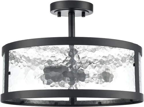 Miniatura 8 de Lámpara de techo semiempotrada de estilo casa de campo, accesorios de luz negra, 2 luces con vidrio martillado para dormitorio, cocina, baño, entrada