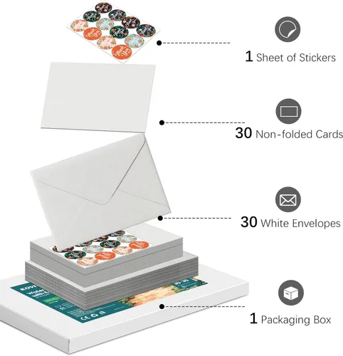 Miniatura 3 de Paquete de 30 tarjetas de acuarela en blanco con sobres de 5 x 7 pulgadas, 140 libras/10.58 oz/m², 100 % algodón, no plegado, sin ácidos, papel