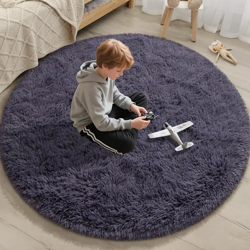 Miniatura 60 de EVOIONOS - Alfombra redonda gris para dormitorio, 5x5 pies; alfombras circulares suaves y esponjosas para sala de estar, alfombras de felpa peludas