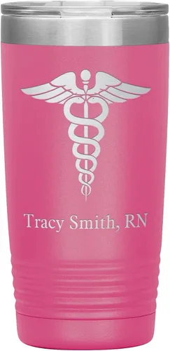 Miniatura 8 de Vaso de enfermera registrado personalizado con nombre, regalo RN, 20 onzas, taza RN de acero inoxidable grabada, color negro