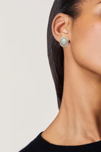 Miniatura 5 de Aretes de ópalo para mujer, piedras preciosas naturales, color blanco y azul, juego de joyas de ópalo ovalado, hipoalergénicos, piedra natal
