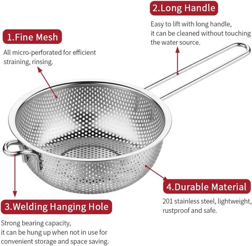 Miniatura 3 de Colador de acero inoxidable Colador de malla fina con mango largo, colador microperforado, colador de metal, colador de alimentos de cocina
