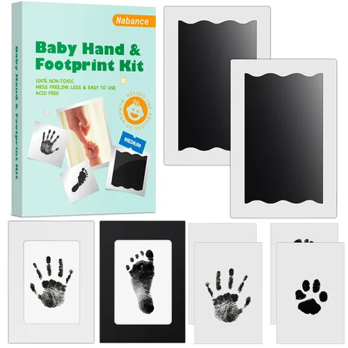 Miniatura 8 de Nabance Kit de manos y huellas para bebé, kit de huellas y manos sin tinta para recién nacidos, 4 almohadillas de impresión sin tinta con 2 marcos