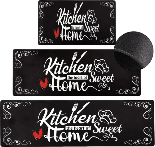 Miniatura 24 de XLHOMO Alfombrillas de Cocina para Piso Juego de 3 Piezas, Corredores Antideslizantes Acolchados Impermeables Cómodas Alfombras y Tapetes de Cocina