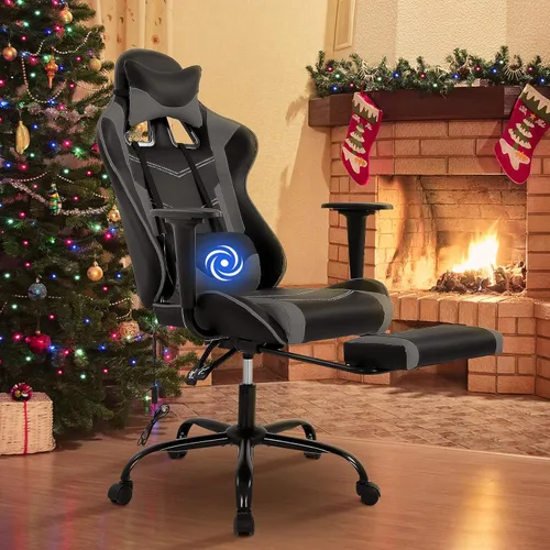 Miniatura 8 de BLKMTY Silla de masaje para juegos con reposapiés, silla ergonómica de oficina de carreras de piel sintética, con respaldo alto, soporte lumbar