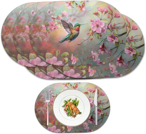 Miniatura 58 de Blue Flower Dining Table Mats Set of 2 Hummingbird Heat Resistant Placemats Washable and Wipeable Non Slip Place Mat, Waterproof Modern Dining Table