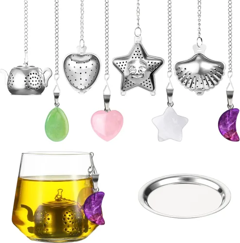 Cunhill 4 Juegos de Infusores de Té Suelto de Acero Inoxidable Bolas de Té Lindos Coladores de Té Filtros Infusores con Colgantes de Piedra de