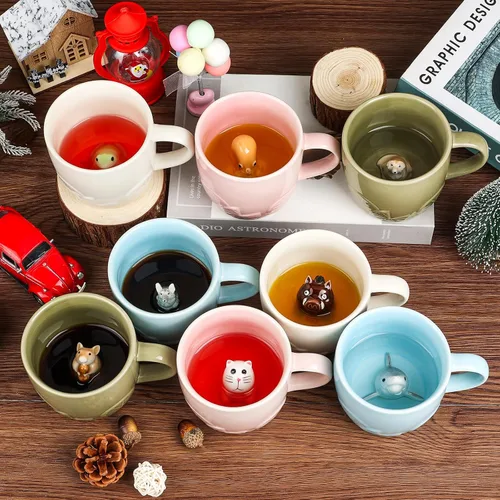 Miniatura 4 de Taza de cerámica de pastor alemán con animal 3D oculto dentro, figura de animal hecha a mano, taza de té, regalos para Navidad, cumpleaños o día