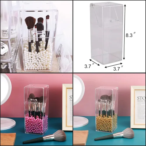 Miniatura 5 de Sooyee Soporte para brochas de maquillaje, organizador de brochas de maquillaje con perlas rosas de 0.315 in, soporte para brochas de maquillaje a
