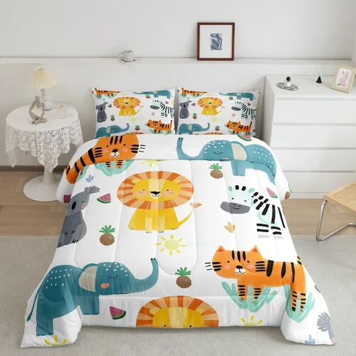 Miniatura 12 de Feelyou Juego de edredón de dinosaurio, tamaño individual, bonito juego de edredón de dinosaurio arcoíris para niños y niñas, juego de edredón Multi