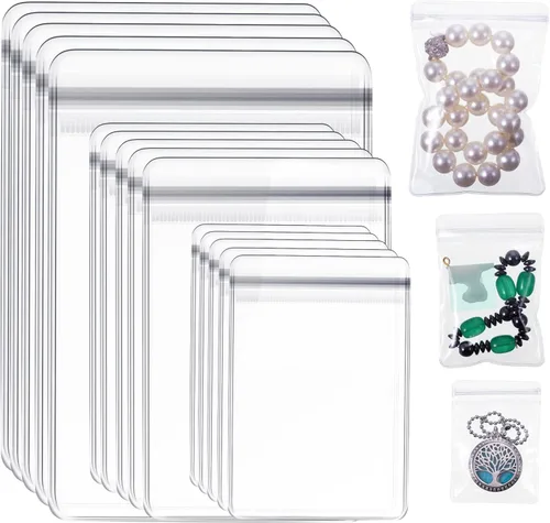 Miniatura 9 de Clabby 120 bolsas de joyería de PVC transparente, bolsa de almacenamiento de joyas de plástico, anillos transparentes, aretes, bolsas antideslustre