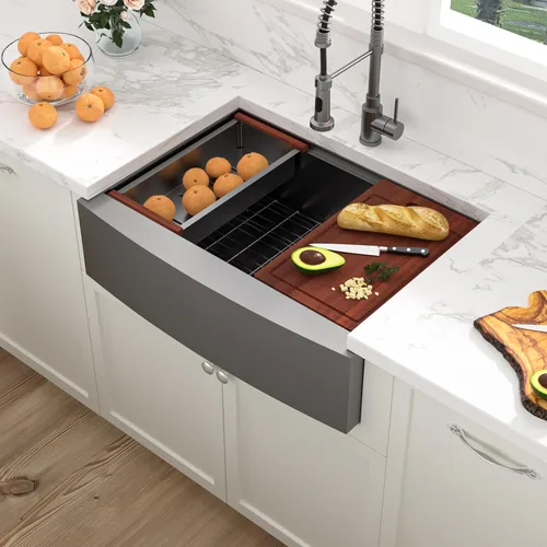 Miniatura 9 de Sarlai Fregadero de cocina de 30 unidades color negro, 30 x 22 pulgadas, fregadero de cocina de 30 x 22 pulgadas, fregadero de cocina de acero Acero