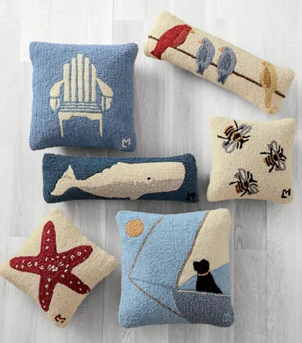 Miniatura 5 de Chandler 4 Corners Almohada decorativa Adirondack diseñada por artistas en lana azul enganchada a mano (18 x 18 pulgadas), almohada para sofás