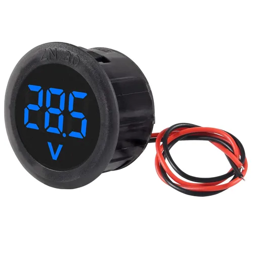 Miniatura 6 de 5 piezas DC 4-100V medidor de voltaje digital LED para auto, voltímetro de 2 cables redondo, medidor de voltaje y corriente digital DC, detector