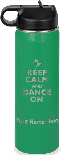 Miniatura 37 de LaserGram Botella de agua personalizada, mantén la calma y baila, acero inoxidable de doble pared aislada al vacío con popote superior, regalo Rosa
